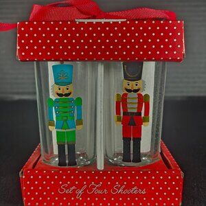 Kirkland Home Set of 4 Nutcrackers Shot Glasses 3" Shooters Holiday Barware New